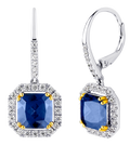 Sterling Silver Lab Created Sapphire Cushion Cut Drops with 18 KGP Prongs & Stone Detailing on Back