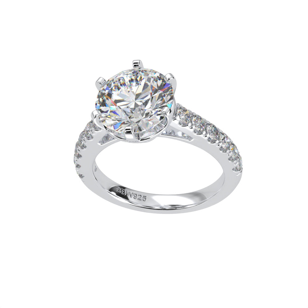 Couture Collection Sterling Silver Solitaire Round Couture 6 Prong 10mm Ring