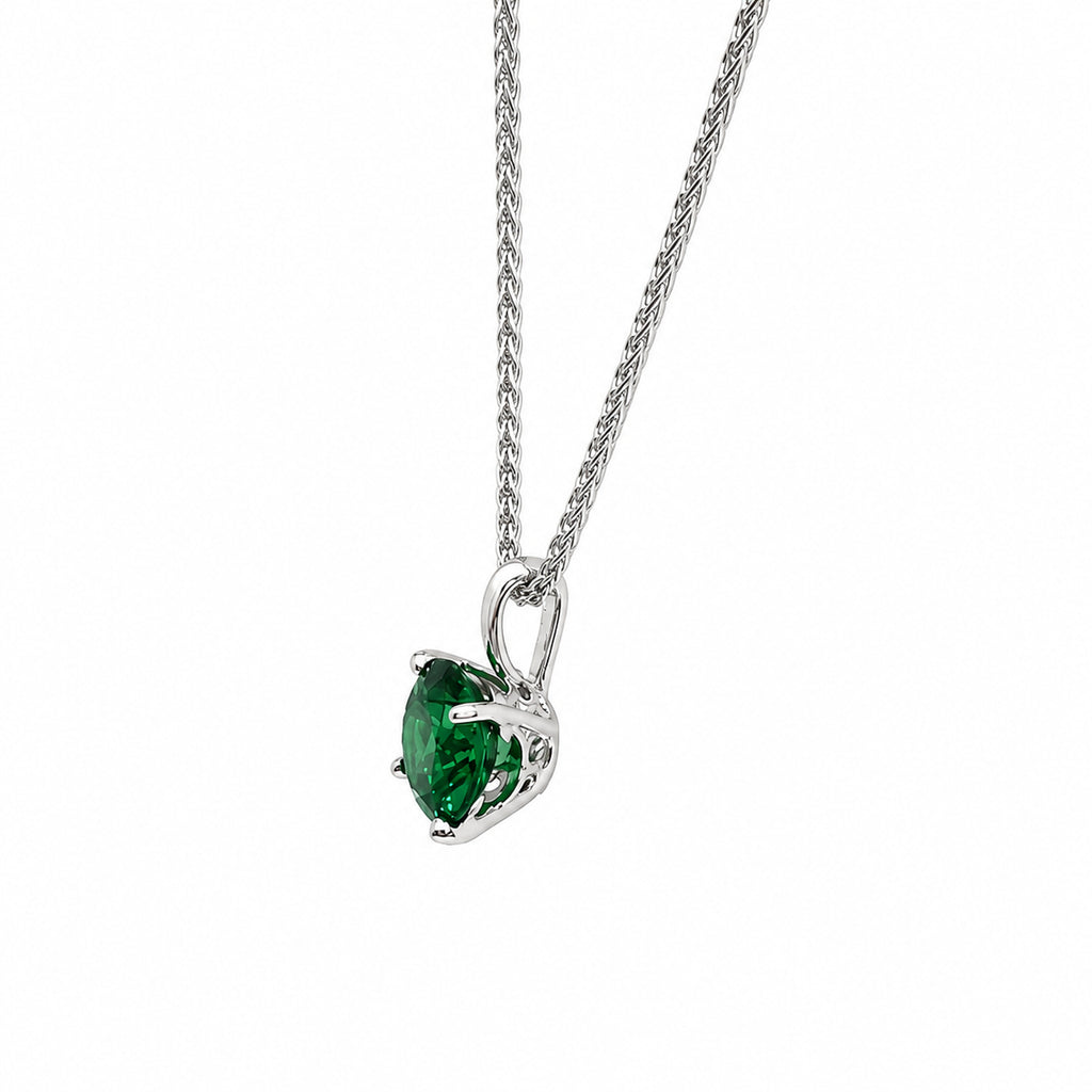 Haute Couture Composers Collection Round 2 Carat Centurion Cut Emerald-Hued Pendant on Sterling 1.2mm Diamond Cut Wheat Chain, 19″ Adjustable