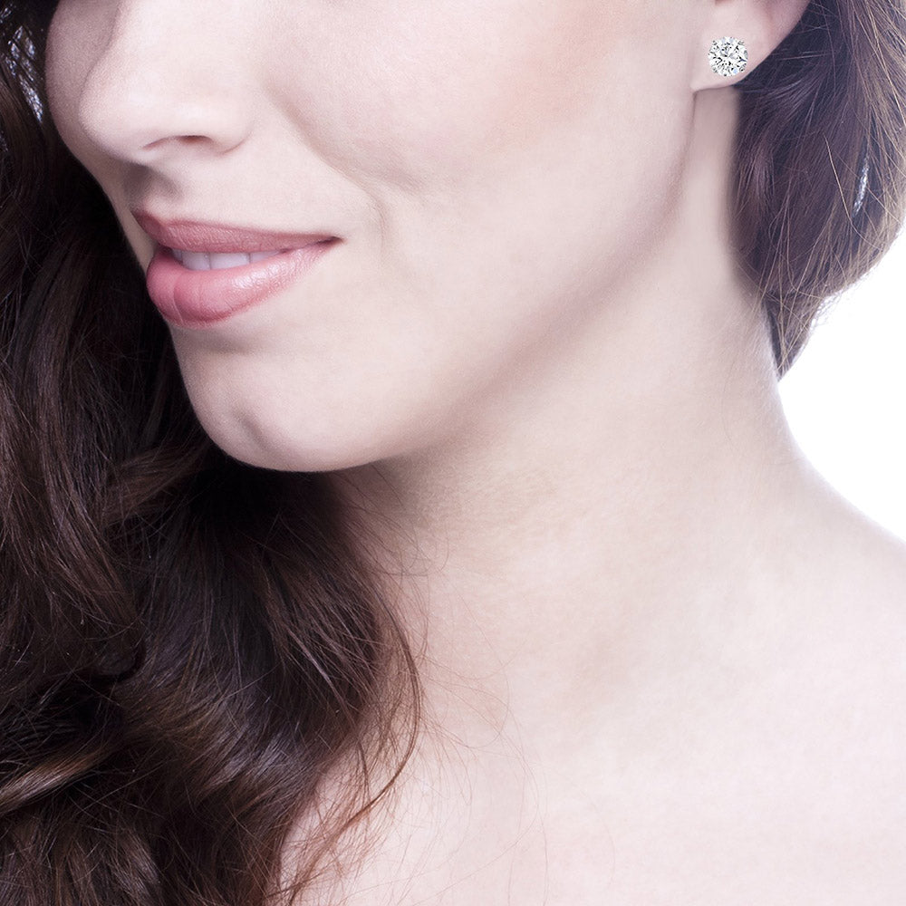 Sterling Silver 2 Carat 4 Prong Medium Solitaire Studs