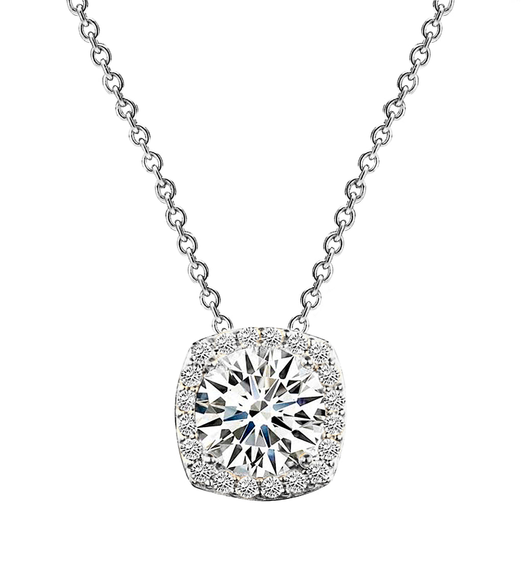 Sterling Silver 3 Carat Cushion Cut Floating Necklace with Halo