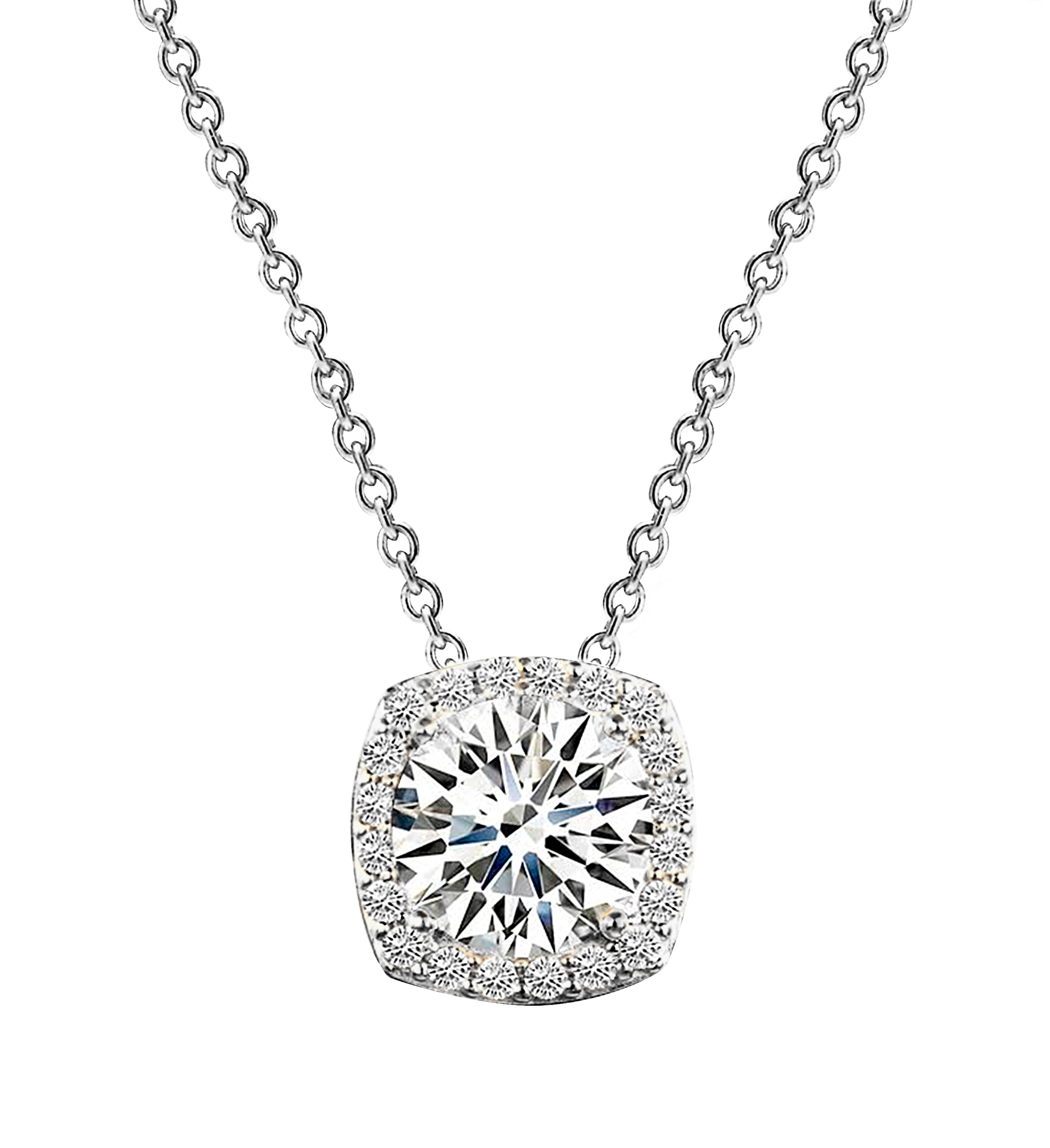 Sterling Silver 3 Carat Cushion Cut Floating Necklace with Halo
