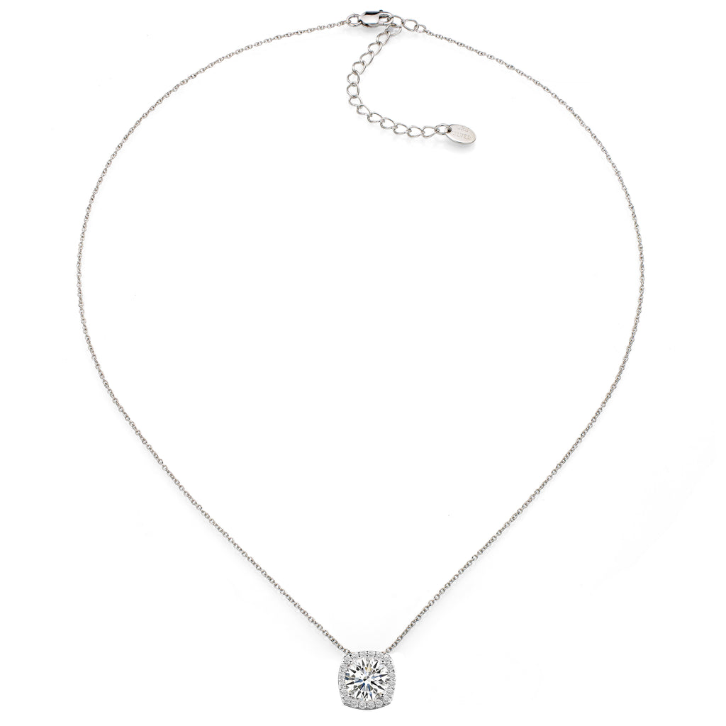 Sterling Silver 3 Carat Cushion Cut Floating Necklace with Halo