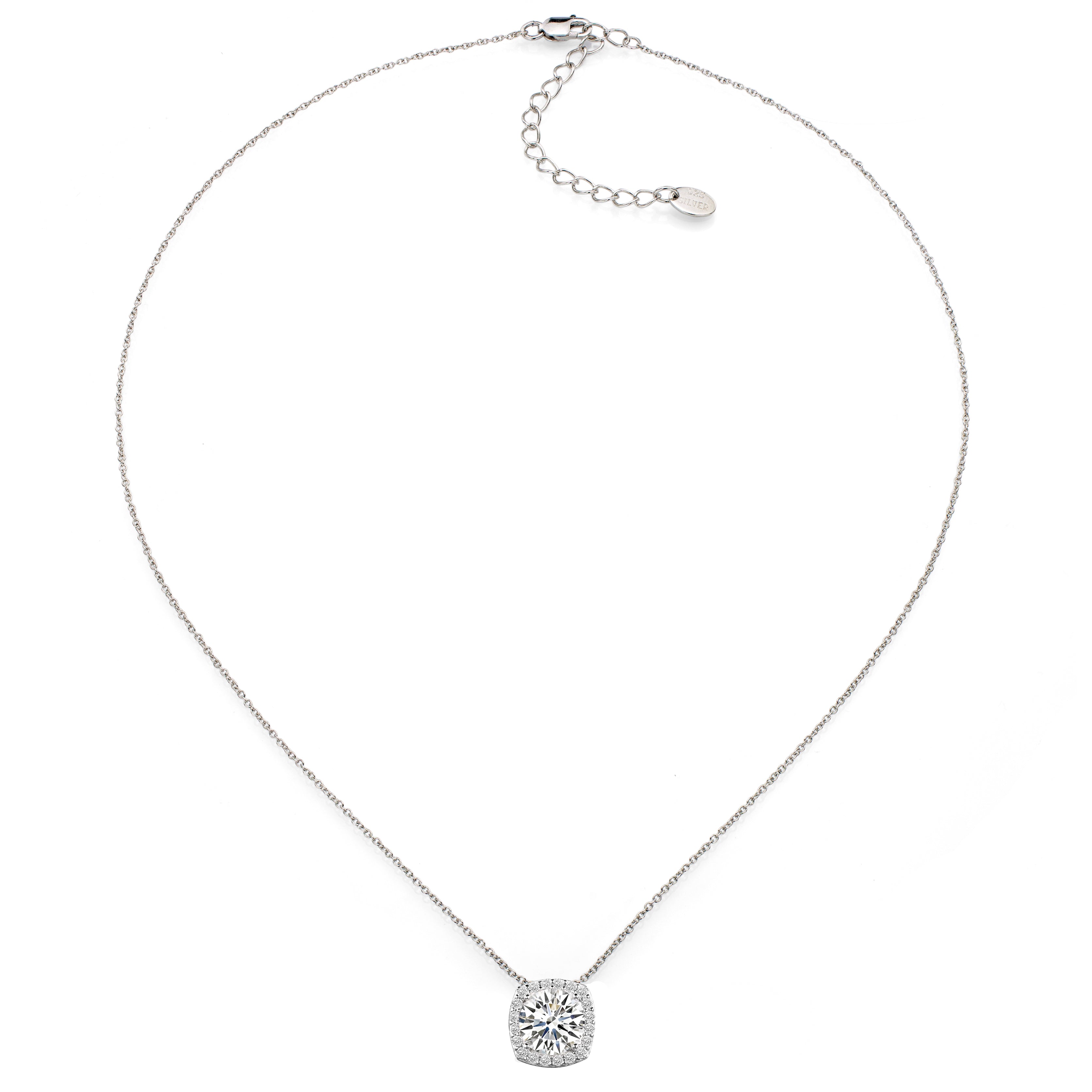 Sterling Silver 3 Carat Cushion Cut Floating Necklace with Halo