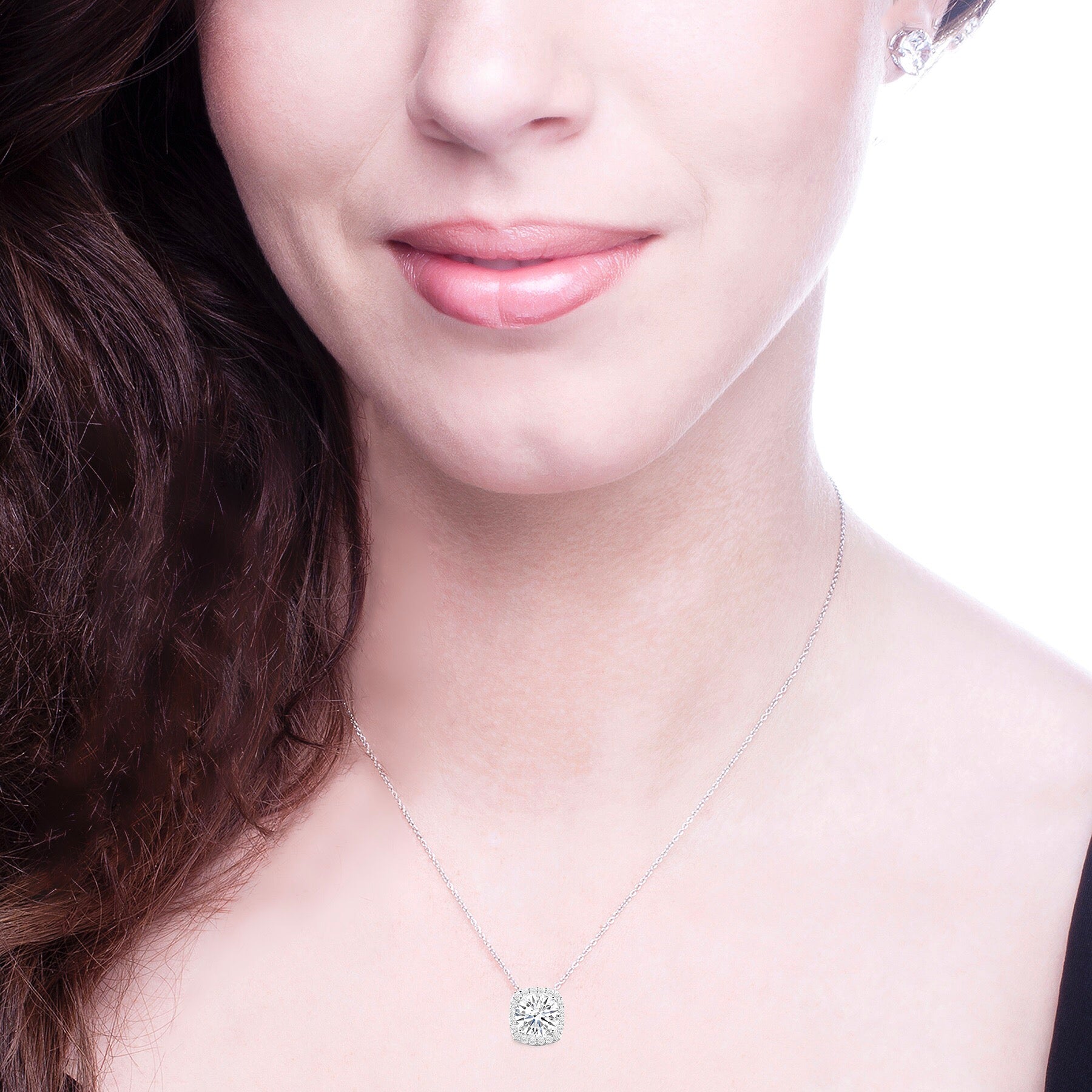 Sterling Silver 3 Carat Cushion Cut Floating Necklace with Halo