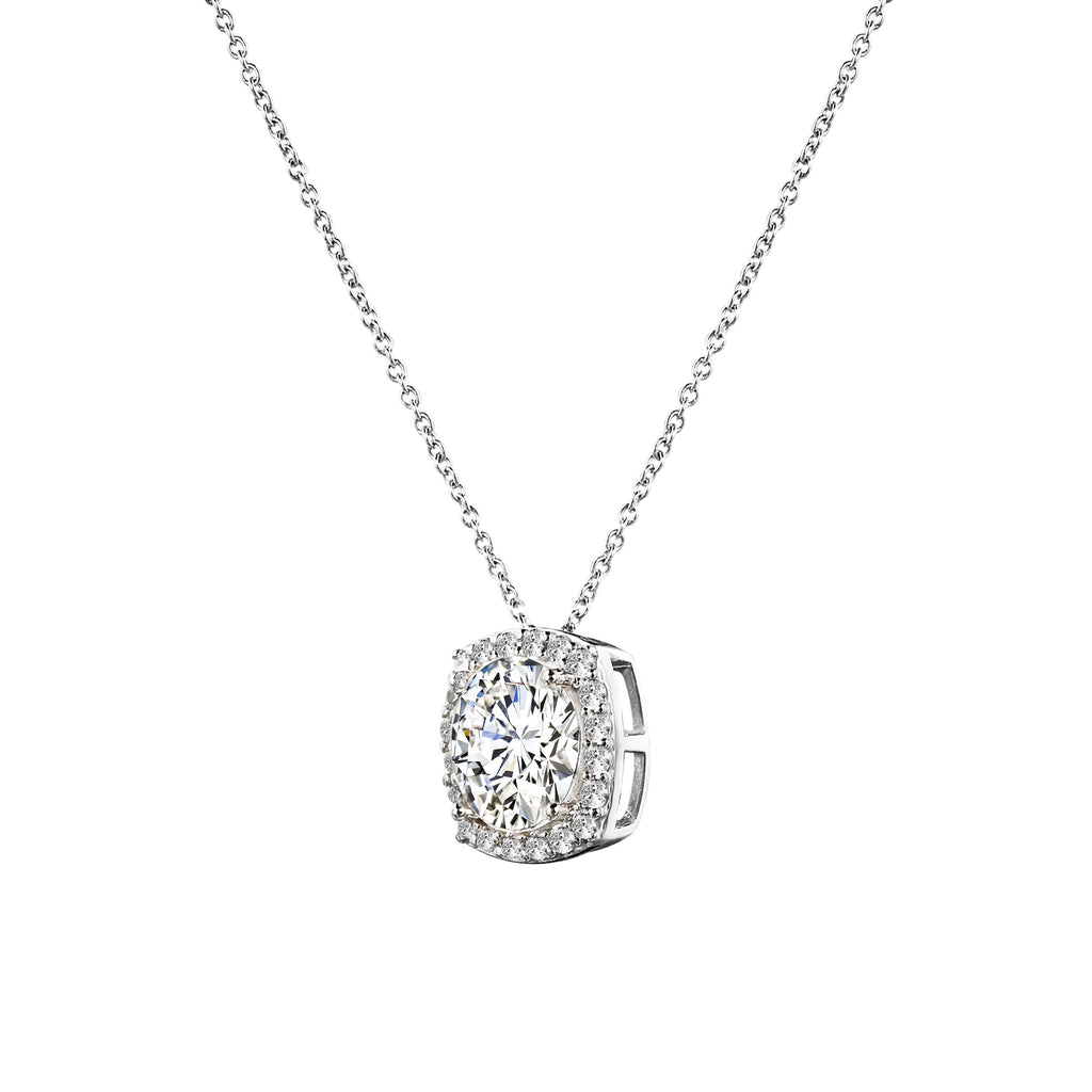 Sterling Silver 3 Carat Cushion Cut Floating Necklace with Halo