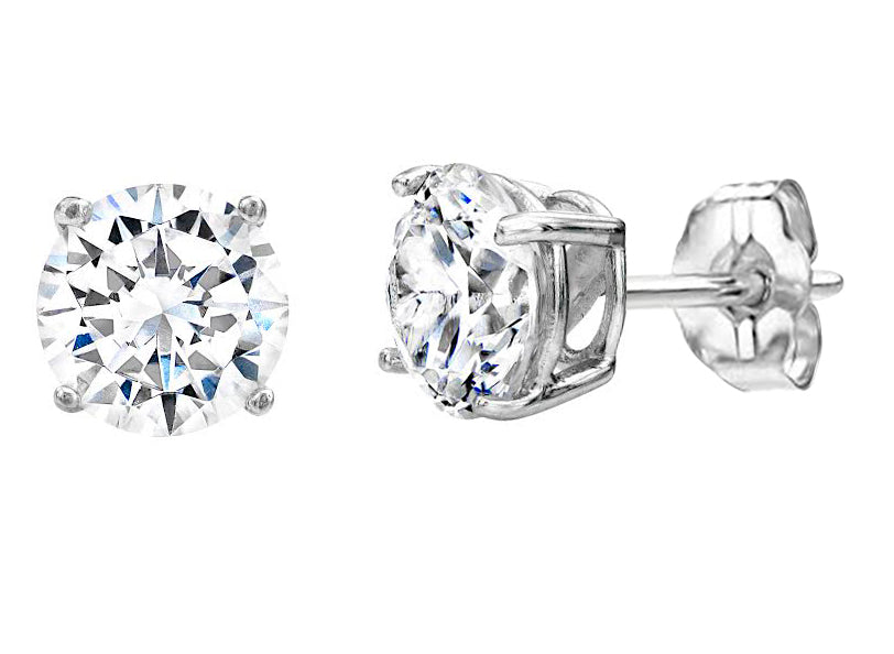 Sterling Silver 2 Carat 4 Prong Medium Solitaire Studs
