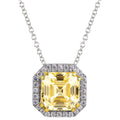 Sterling Silver Fancy Light Yellow 3 Carat Asscher Cut Necklace with Halo and 18 KGP Prongs