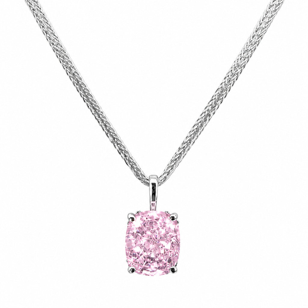Haute Couture Composers Collection Elongated Crushed Ice Cushion Cut 12 Carat Fancy Light Pink Pendant on 2 Sterling 1.1mm Round Wheat Chains
