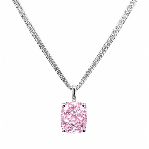 Haute Couture Composers Collection Elongated Crushed Ice Cushion Cut 12 Carat Fancy Light Pink Pendant on 2 Sterling 1.1mm Round Wheat Chains