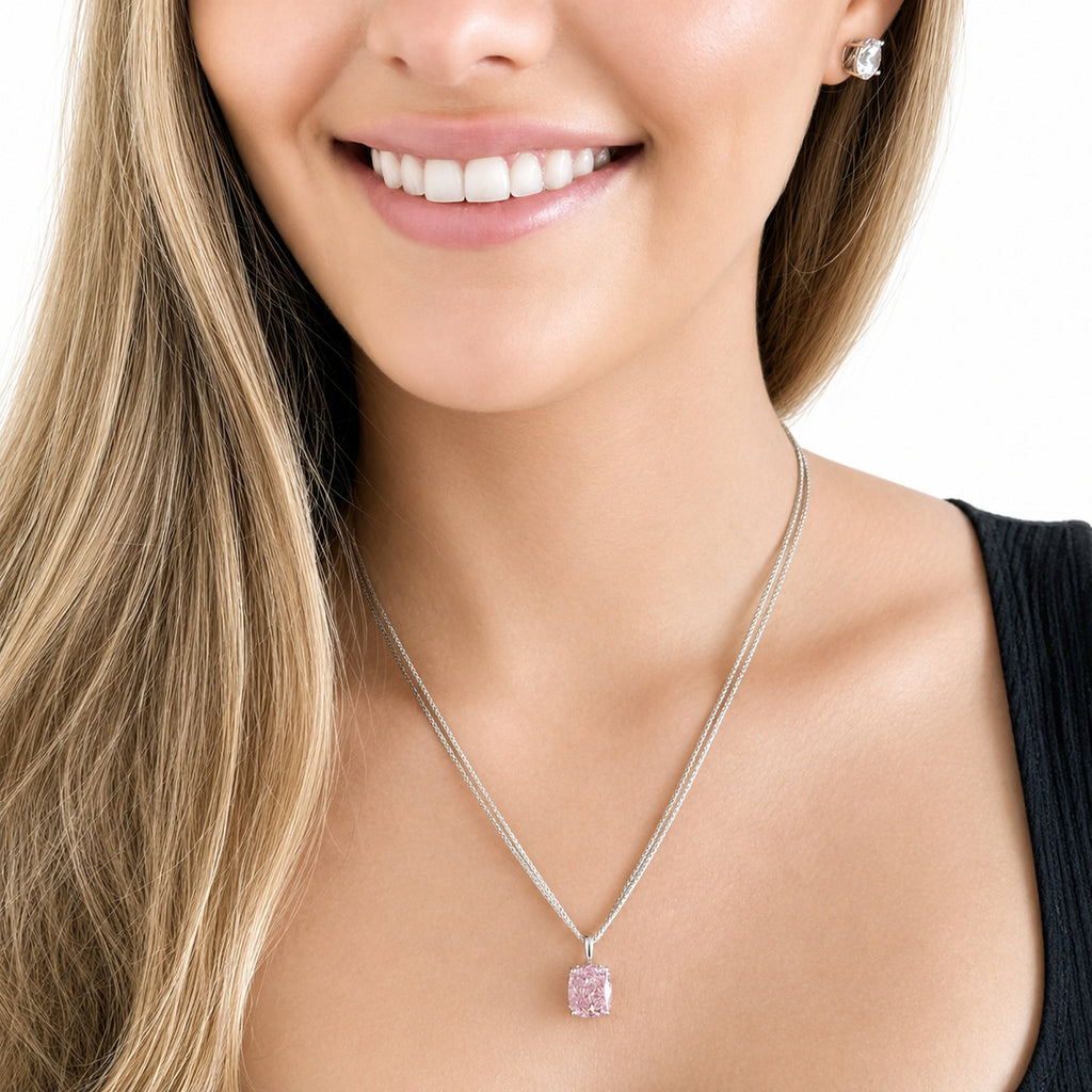 Haute Couture Composers Collection Elongated Crushed Ice Cushion Cut 12 Carat Fancy Light Pink Pendant on 2 Sterling 1.1mm Round Wheat Chains