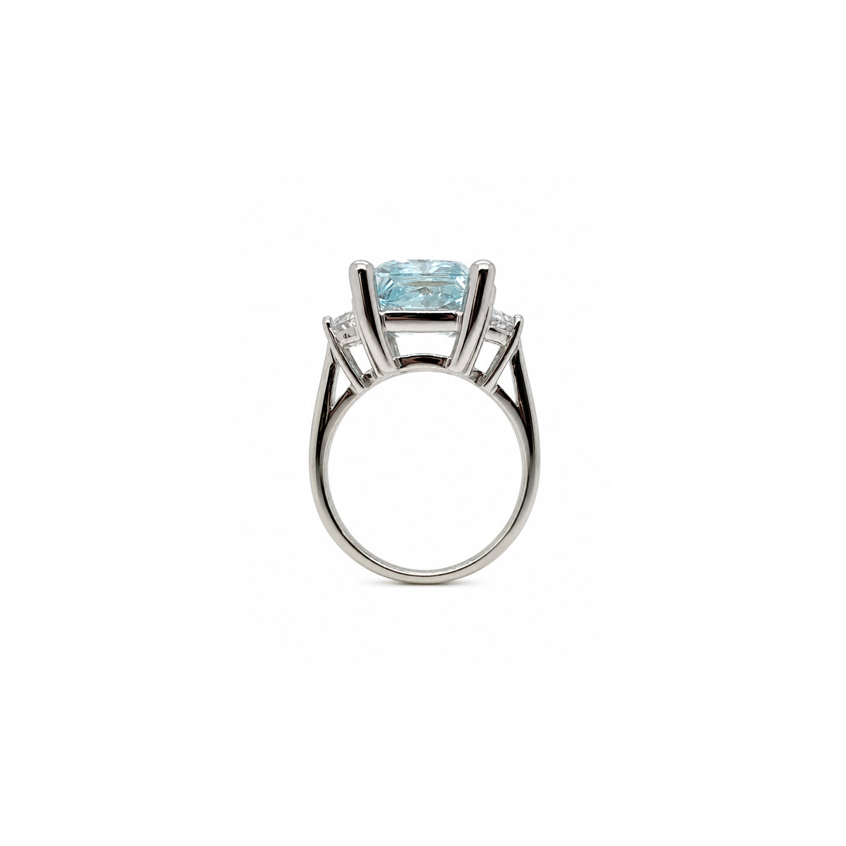 Haute Couture Composers Collection Radiant Crushed Ice Cut 12 Carat Light Aquamarine-Hued Ring with White Half Moon Accents