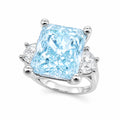 Haute Couture Composers Collection Radiant Crushed Ice Cut 12 Carat Light Aquamarine-Hued Ring with White Half Moon Accents